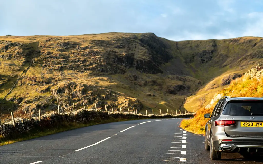A car on a mountain road